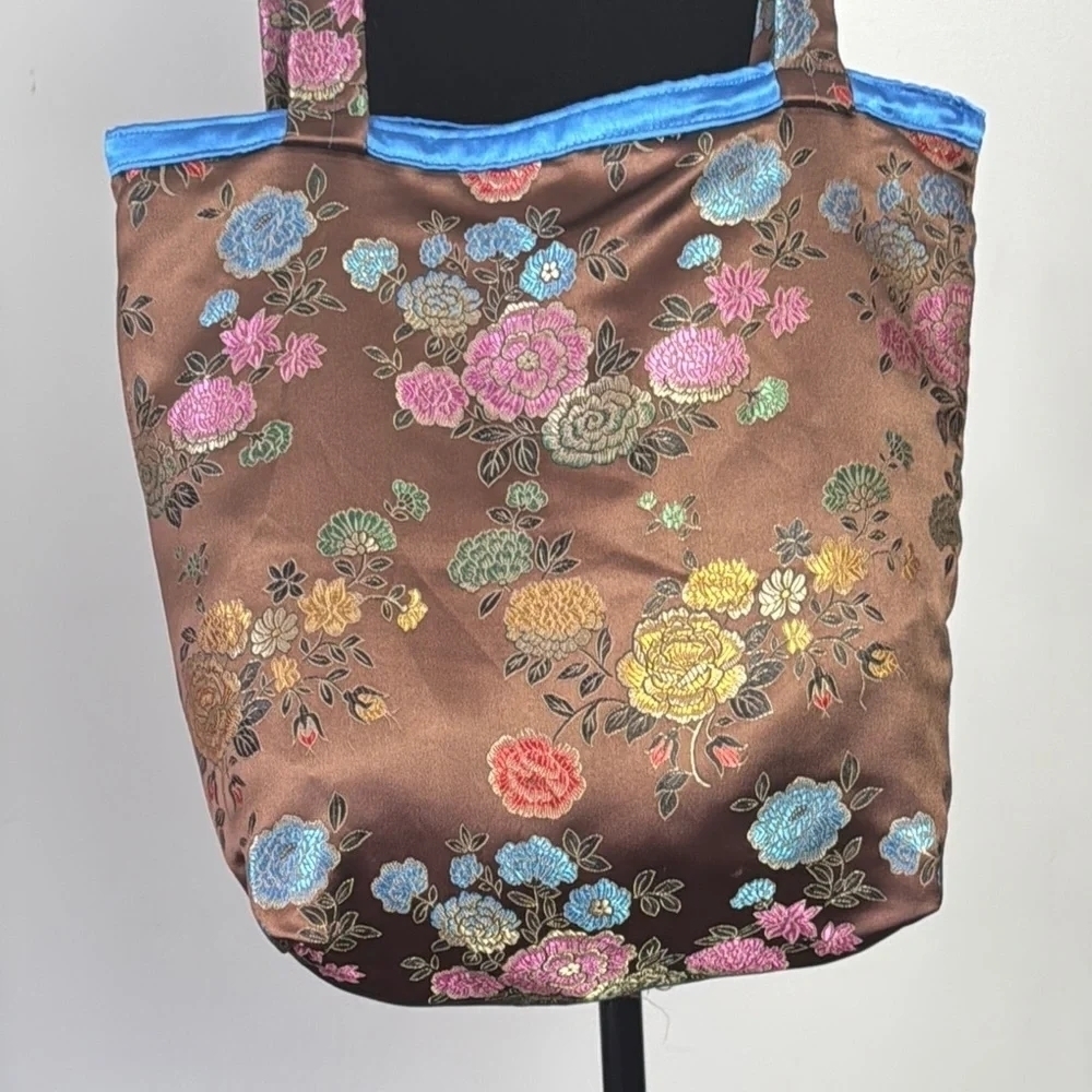 Floral Brown bucket bag handmade - Picture 3 of 5